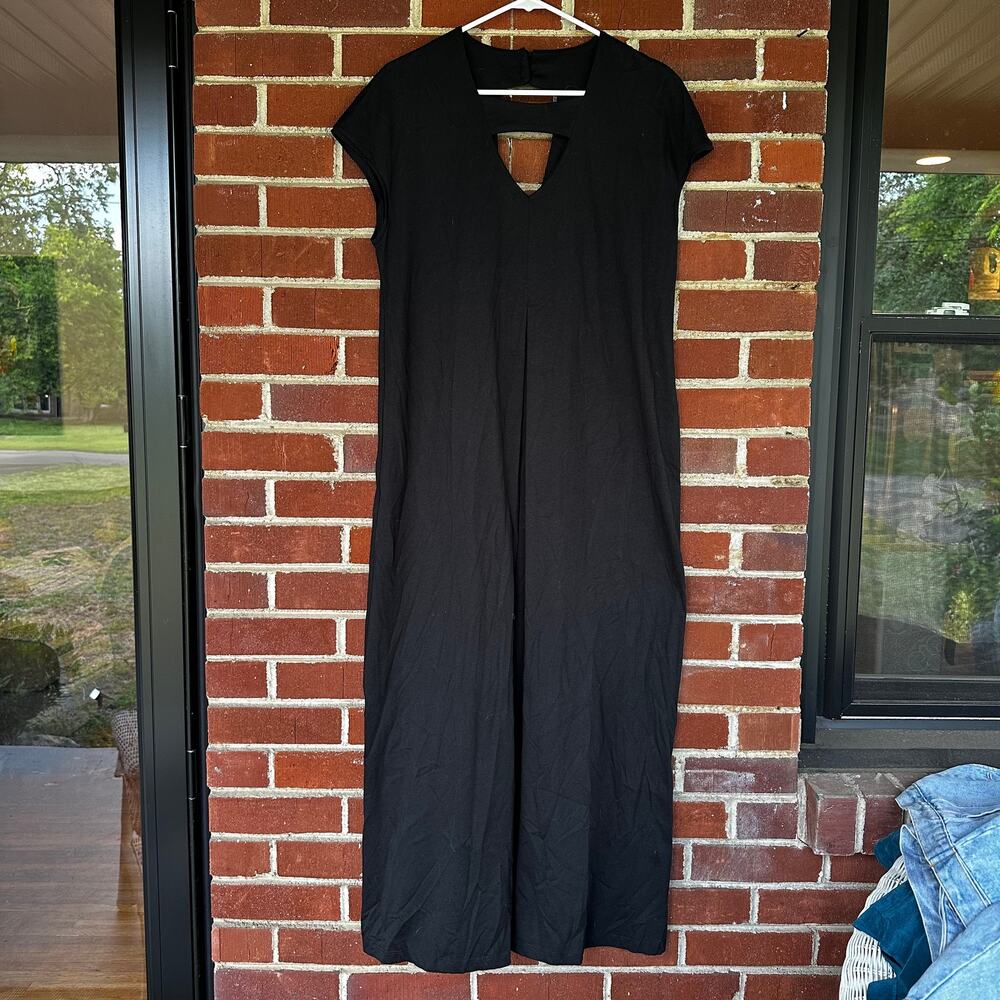 Lotus Eaters Black Maxi Dress Cutout Neck Minimalist Cotton Made in Greece
